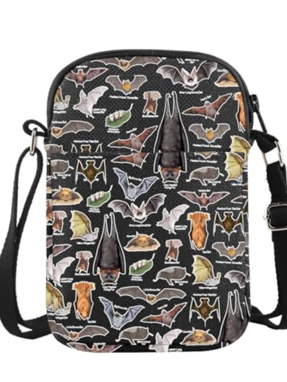 Canvas Crossbody Bag Bat Themed Compact Travel Shoulder Purse